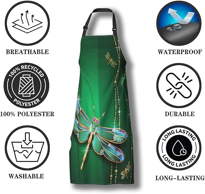 Garden Apron for Women Beautiful Vivid Dragonfly Aprons for Men for Kitchen Cooking Restaurant BBQ Painting Crafting Gardening 27” (W) x 31” (H), Waterproof Aprons
