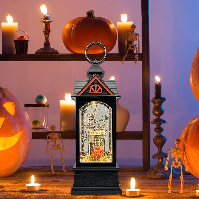 Halloween Snow Globe Lantern with 6 Hour Timer,Halloween Decorations Indoor for Home,Halloween Decor,USB or Battery Powered for Halloween Lanterns,Halloween Spooky Town