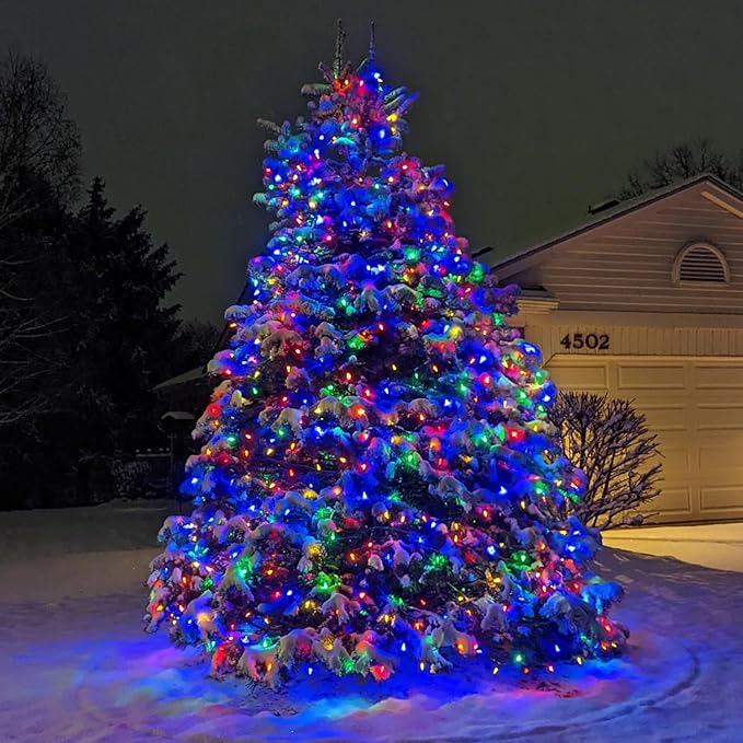 HUGSVIK 39Ft 100 LED Solar Christmas Lights Outdoor, 8 Modes C6 Strawberry Lights, Waterproof Outdoor Christmas String Lights for Xmas Tree, Holiday, Garden, Patio, Arbor Decor