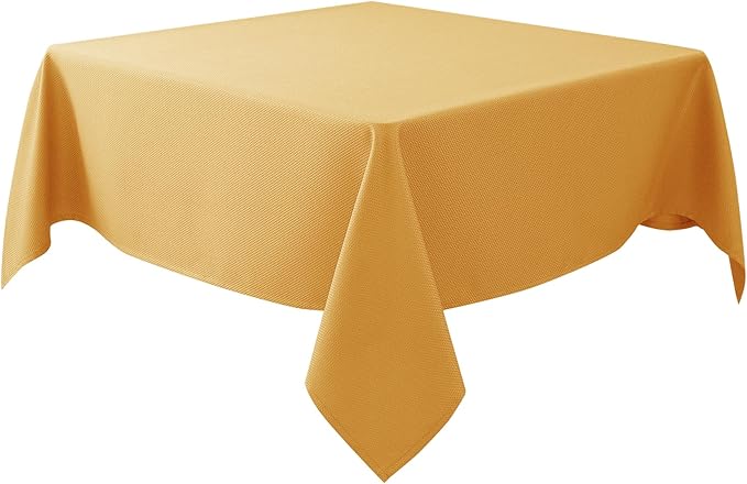 Biscaynebay Fall Tablecloth Textured Fabric Square Tablecloths 60x60'', Fall Gold Thanksgiving Autumn Harvest Water Resistant Fabric Tablecloths for Kitchen, Dining, Wedding, Parties Machine Washable