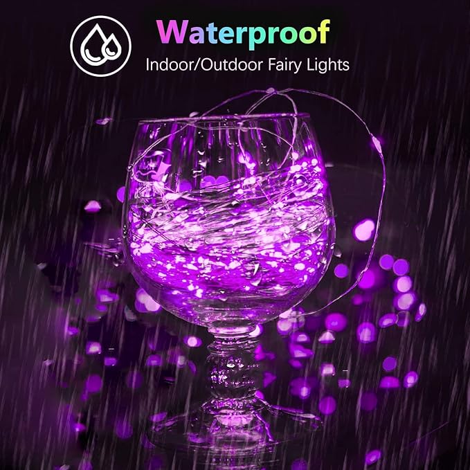 2 Pack 100LED Battery Operated Fairy Lights with Remote, 8 Modes LED String Lights with Timer, Dimmable, Memory Function, Waterproof Twinkle Lights for Outdoor Indoor Christmas Decor(Purple)