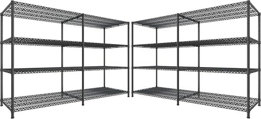 REIBII 81.5''W Storage Shelves 3680LBS Garage Shelving Heavy Duty 4 Tier Metal Shelving Unit Adjustable Wire Shelf and Storage Pantry Shelves for Kitchen Garage, 81.5Wx23.62Dx70.86H,Black, 2PCS