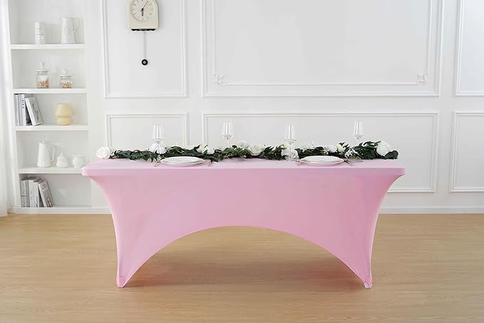 Craft And Party 2 Pack 8ft Light Pink Spandex Tablecloth – Fitted Stretch Cover – Universal Fit for Folding Tables – Wrinkle-Free, Washable – Ideal for Parties, Weddings, Events