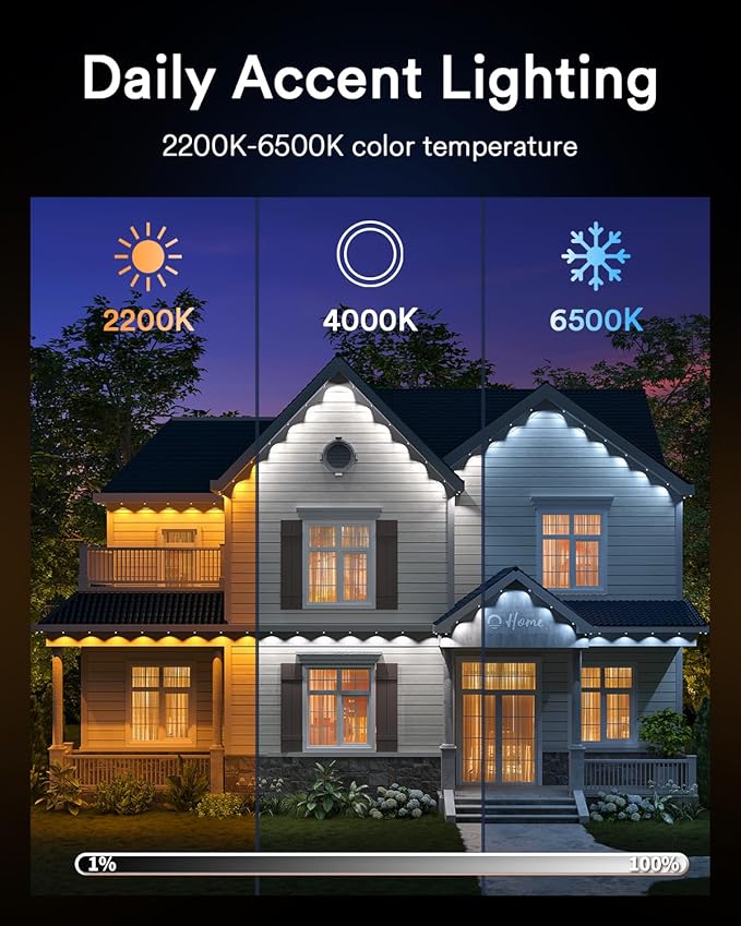Lumary Smart Permanent Outdoor Lights Pro, 105ft with 80LED 50lm RGBAICW Eave Lights, IP67 Waterproof, Multi Scenes for Daily and Accent Lighting Decor, Work with Alexa, Google, APP, Remote Control