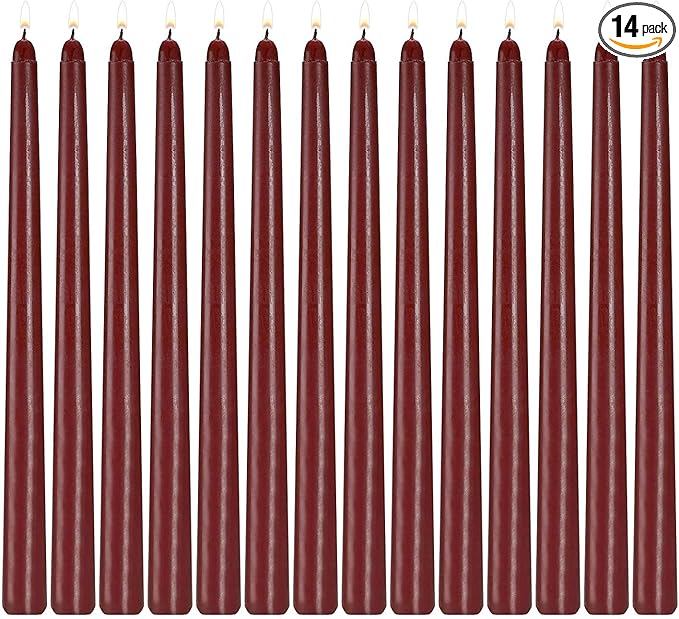 14 Pack Dark Red Taper Candles 12 Inch Tall 3/4 Inch Thick Burn 10 Hours (Burgundy)