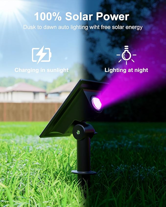 6 Pack Color Changing Solar Power Spot Lights for Halloween Decorations, Skeletons, Tombstones, Ghost, Outdoor Waterproof LED Landscape Spotlight Lamp for Outside Yard, Tree, Flag, Garden, Statues
