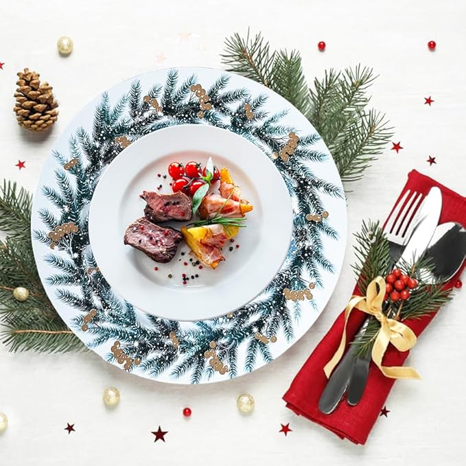 Henilosson Round 13 inch Charger plate - Christmas Wreath Design Charger - Christmas and New Year Placemat (6, white+wreath)
