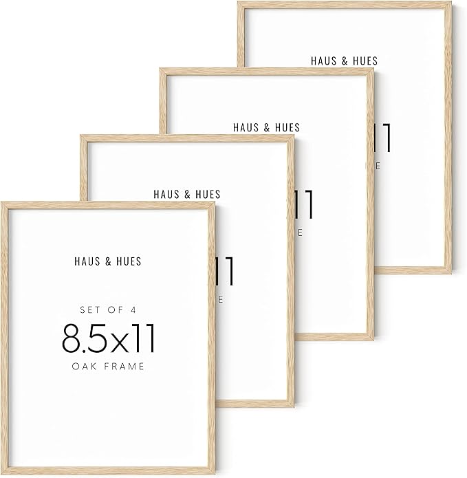 HAUS AND HUES Set of 4 Certificate Frames 8.5 X 11 - Picture Frames 8.5 X 11 Document Frames 8.5x11, Certificate Frames Multi Pack Wooden Picture Frames 8.5x11 Picture Frame (Beige Oak Frame)