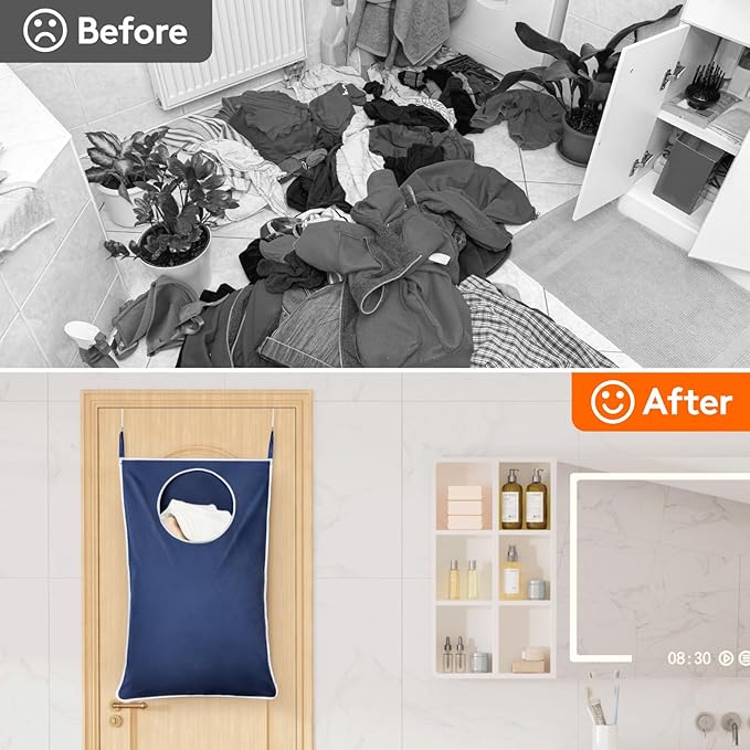 Lifewit 2 Pack Over Door Laundry Hamper, Large Collapsible Hanging Laundry Hamper, Hanging Laundry Basket Bag for Bathroom Bedroom Dirty Clothes Storage Organizer, Dark Blue
