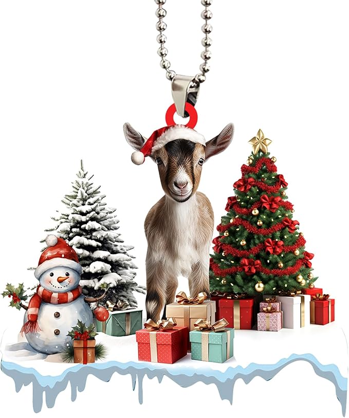 Talataca Goat 2D Flat Christmas Ornament, Goat Gift Boxes Pine Tree Decor, Hanging House Charm Eve Keepsake, Car Rear View Mirror Accessories, Xmas Gift