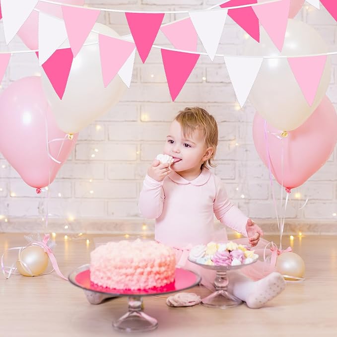 MARFOREVER 28 FT Rose Hot Pink Pennant Banner, 30 Pcs Pink Fabric Triangle Flag Bunting Garland for Baby Shower Nursery Garden Wedding Engagement Anniversary Theme Party Decorations