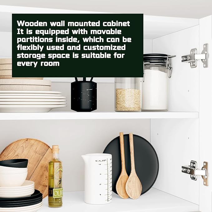 White Laundry Room Cabinets and Storage with 4 Doors and Utility Adjustable Shelf,Gabinetes Para Cocina Cupboard Kitchen Organizers and Storage Pantry Wall Mounted 12.4"D x 47.2"W x 19.7"H