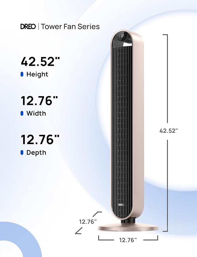 Dreo Smart Tower Fan Voice Control, 120ยฐ Oscillating Fan Works with Alexa/Google/App/Remote, 42 Inch, 25dB Quiet DC Bladeless Fan for Bedroom,12 Speeds, Floor Fan for Home, Office, Pilot Max S