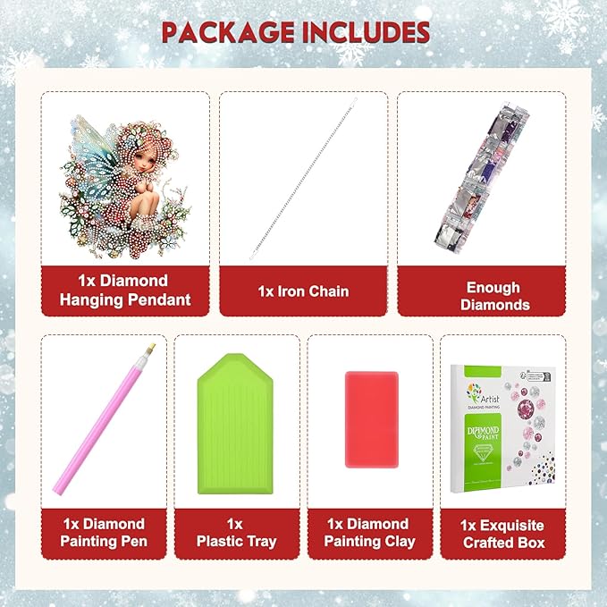 Hanging Diamond Art Kit for Adult, Christmas Angel, 5D Special Shaped Rhinestone Diamond Painting Ornament, Christmas Fairy, DIY Acrylic Diamond Art Painting Window Pendants Home Garden Wall Decor