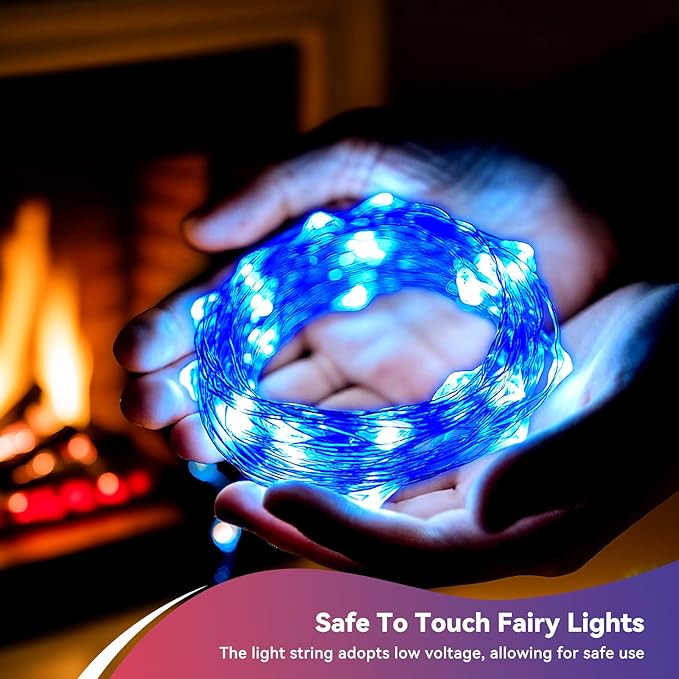 4 Pack 60LED Christmas Fairy Lights Battery Operated - 20FT Twinkle Lights with 2 Lighting Modes Indoor Outdoor, Waterproof Led Fairy String Lights for Bedroom, Classroom, Dorm, DIY Decor, Blue