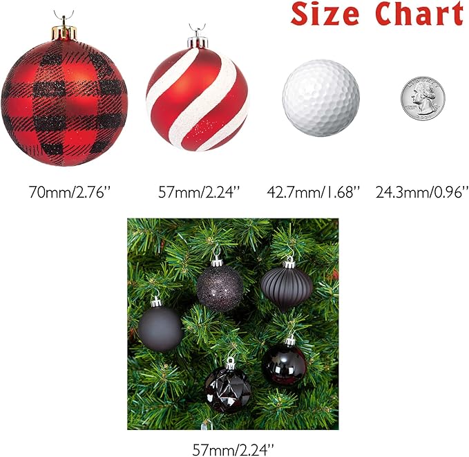 Every Day is Christmas Ornaments, Shatterproof Christmas Tree Ornament Set, Christmas Balls Decoration 50 Count (2.24"/57mm, New Black)