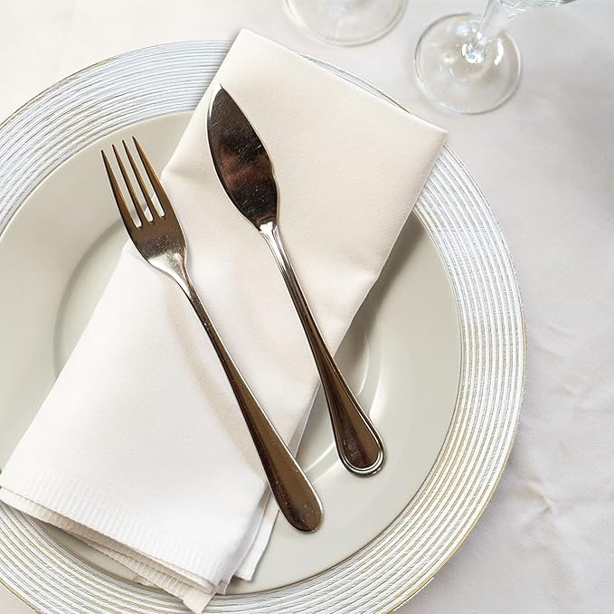 13" Round Charger Plates, 6 pack Ring Pattern Plastic Chargers for Dinner Plates, Vintage Charger Plate Set Bulk Wedding, White