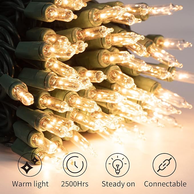 Clear Christmas String Lights 3 Pack 25 Feet 100 Counts Warm Mini Lights for Christmas Indoor Outdoor Patio Wreath Garden Wedding Party Thanksgiving Holiday Decorations, Green Wire