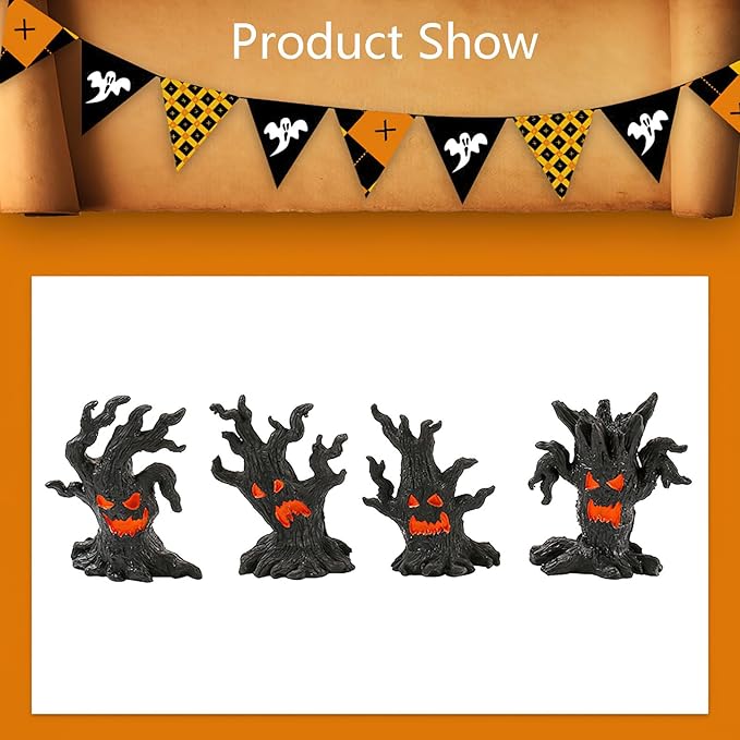 AUOCATTAIL 4 Pcs Halloween Micro Landscape Accessories Ghost Pile Craft Resin Miniature Figurines Miniature Tree Demon Decoration for Garden Plant Pots Bonsai Scene Ornament