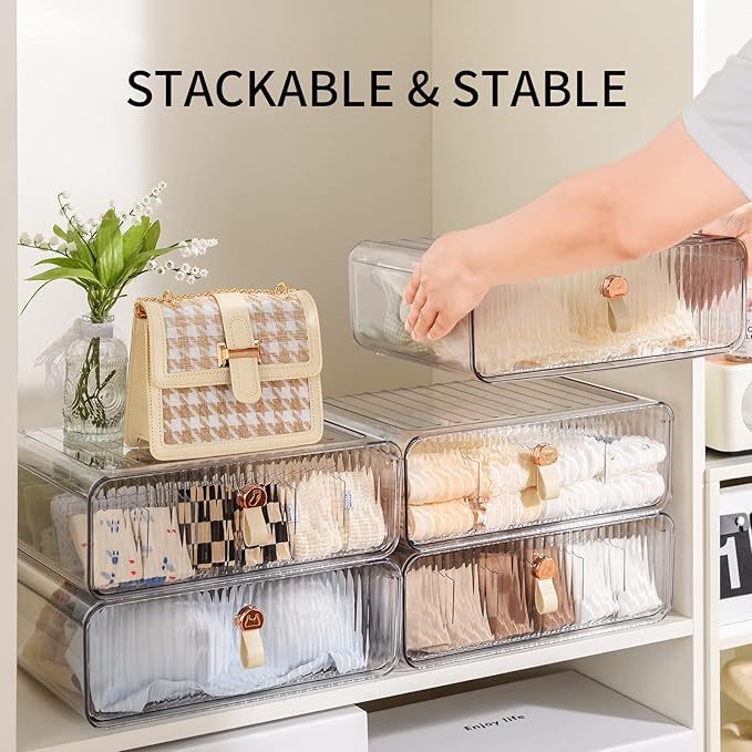 Underwear Drawer Organizer, Stackable Bra Organizer for Closet, 1 Cell Bra Storage, Sock and Underwear Organizer, Closet Organizers and Storage Drawer for Bra, Socks, Tie, Belt, Scarf