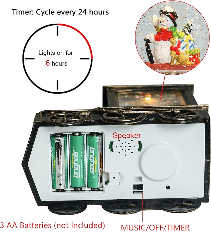 GenSwin Christmas Snow Globe Lantern Train Water Swirling Glitter with 6H Timer, Musical LED Lighted Battery Operated Snowman Scene for Christmas Home Decoration and Gift(Copper)