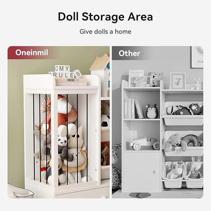 Treesland 55 Inch Large Kids Toy Storage Organizer, Kids Bookshelf Bookcase, Toy Storage Cabinet for Playroom, Bedroom Nursery