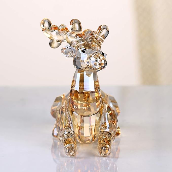 DOJOZ Crystal Deer Animals Lovely Elegant Craft Decorations for Home Ornaments Christmas Collectible Birthday Gifts Reindeer Figurines (Gold)