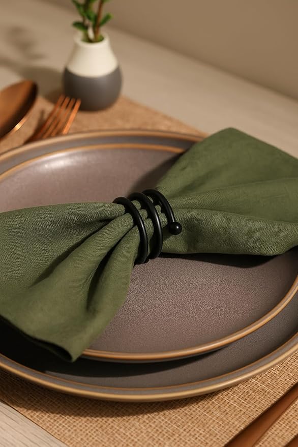 Heavy Duty Metal Napkin Ring Set of 12 – Black Powder Coated Round Spiral Shape, 2 x 2 x 1.25 Inches, Durable Iron Construction for Elegant Dining Table Decor – ALPHA Living HOME