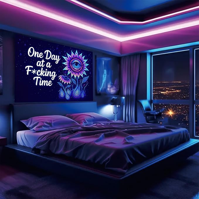 Starlit Patio Blacklight Trippy Tapestry UV Reactive Psychedelic Eye Flower Wall Hanging with Quote for Bedroom Dorm Living Room Aesthetic Glowing Decor Fluorescent Poster Large 78 x 59 Inch