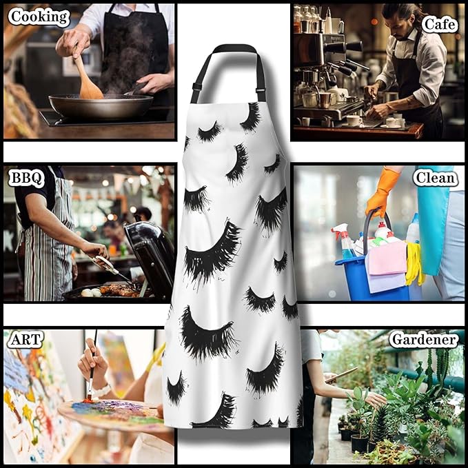 Kitchen Aprons for Women False Eyelashes Art Sketch Chef Apron for Women for Cooking Restaurant BBQ Painting Crafting Gardening 27” (W) x 31” (H), Waterproof Aprons
