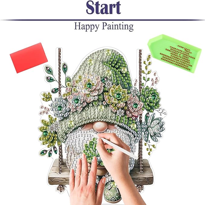 Diamond Painting Kits for Adults Beginners, 5D Full Drill Dwarf Succulents Crystal Art Desktop Ornament, DIY Single Sided Home Office Desk Decor, Creative Craft Gift Set with Tools