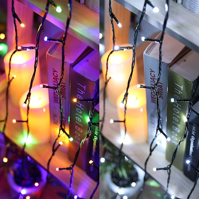 Joomer Color Changing Christmas Lights, 2 Pack Total 144FT 400 LED 12 Modes Solar String Lights Waterproof Twinkle Fairy Lights for Garden Yard Patio Christmas Decoration (White to Multicolor)