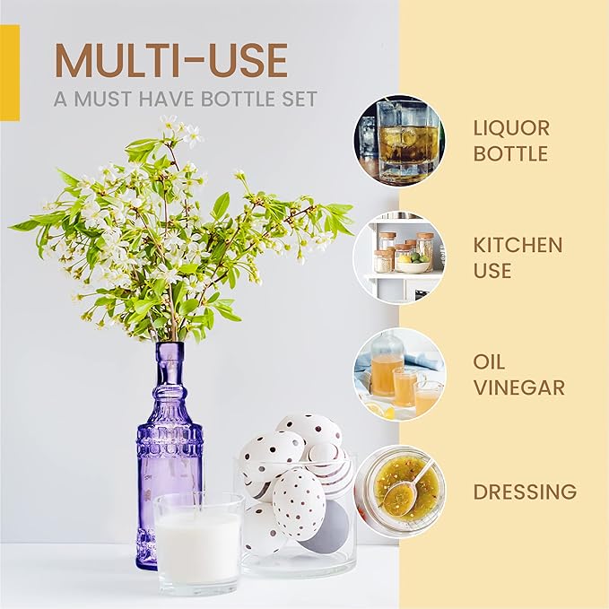 Assorted Purple Glass Bottles with Corks, 6 Pack, 2.5in X 9in, 16oz