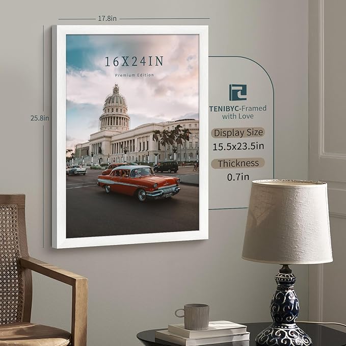 16x24 Poster Frame 3 Pack - White, Textured Solid Wood Picture Frame, Wall Gallery Photo Frame
