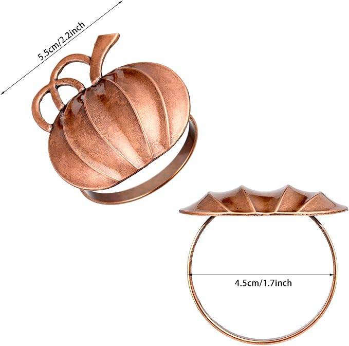 Patelai 12 Pieces Pumpkin Napkin Rings Fall Napkin Holders Thanksgiving Halloween Dinner Tables Rings for Thanksgiving Dinner Party Weddings Family Gatherings (Bronze)