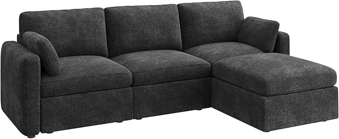 HONBAY Modular Sectional Couch with Storage Seats, L Shaped Sectional Sofa with Storage, Chenille Sectional Couches for Living Room, Grey