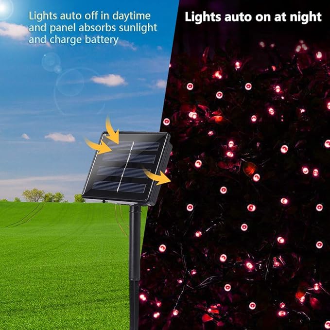 Joomer Red Solar Christmas Lights, 2 Pack Total 144FT 400 LED 8 Modes Waterproof Solar Christmas Lights Outdoor for Garden Yard Patio Christmas Decoration