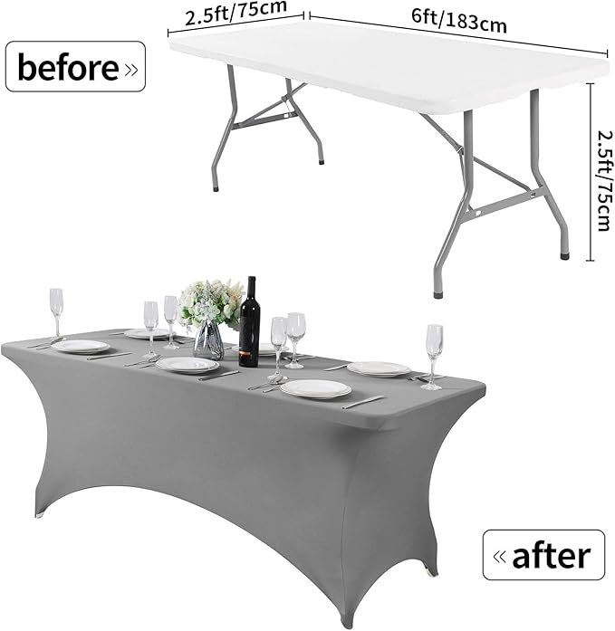 2Pack Spandex Table Cover for 6Ft or 4fT or 8ft Table Universal Fitted Stretch Tablecloth for Party, Banquet, Wedding and Events-Gray