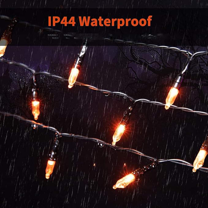 2Pack Orange Outdoor Halloween Lights, 39Feet 100 LED Mini Lights with 8 Lighting Modes, Connectable Halloween String Light Plug in for Garden Patio Haunted House Ghost Holiday Lighting Decoration