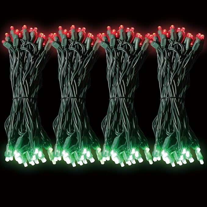 100Count (2pk of 50L) String Lights, LED Christmas Lights, 6" SPACING,Green Wire,Red and Green