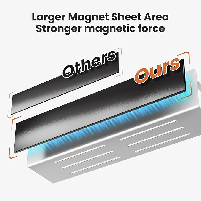 16.9 Inch Wide Large Capacity Magnetic Spice Rack for Refrigerator, 4 Pack Metal Fridge Shelf, White