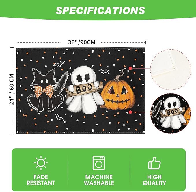 Artoid Mode Cat Ghost Pumpkin Halloween Placemats, 24x36 Inch Extra Large Table Mats for Kitchen Countertop Protector Dining Decoration