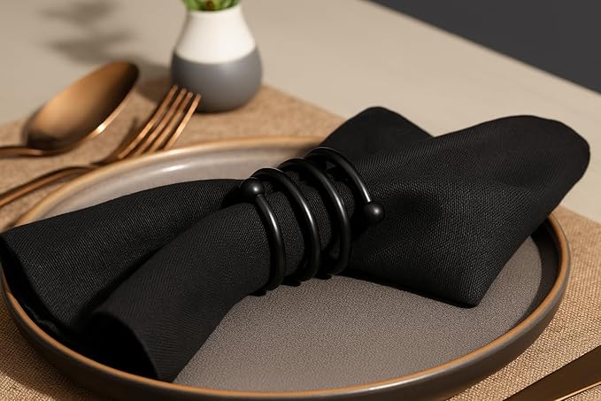 Heavy Duty Metal Napkin Ring Set of 12 – Black Powder Coated Round Spiral Shape, 2 x 2 x 1.25 Inches, Durable Iron Construction for Elegant Dining Table Decor – ALPHA Living HOME