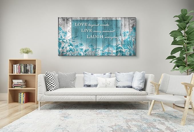 Cao Gen Decor Art S07062 Wall Art Motivational Quotes Canvas Prints 1 Panels Teal Flowers Abstract Pictures Paintings Stretched and Framed for Living Room Bedroom Kicthen Office Artwork