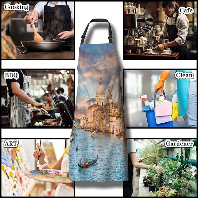 Garden Apron for Women Sunset in Venice Fun Aprons for Men for Kitchen Cooking Restaurant BBQ Painting Crafting Gardening 27” (W) x 31” (H), Waterproof Apron