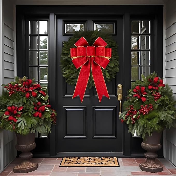 1Pack Large Christmas Bows Velvet Red Bows Holiday Red Christmas Bows Decorations for Wreath Velvet Bows Decor for Christmas Tree Topper, Front Door, Outdoor(24 * 16 inch)