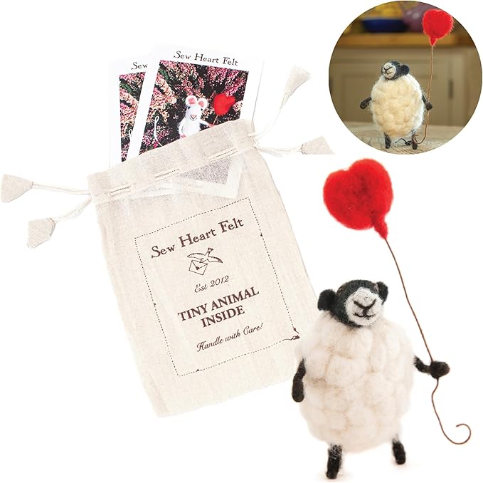 | Hand-Felted Sheply Sheep with Heart Balloon | Organic Wool Home Decor | Fair Trade Plush Animal Ornament | Gift for Any Occasion | Perfect for New Spaces & Home Accessories