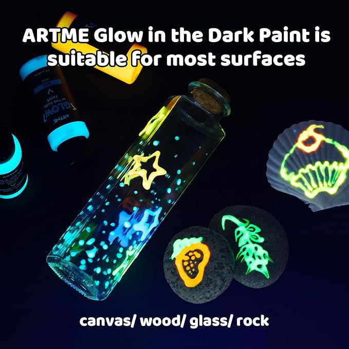 ARTME Glow in The Dark Paint, 10 Bright Colors 60ml/2oz Blacklight Paint Set, Neon Craft Paint, Acrylic Glow Fluorescent Paint Perfect for Art Painting, DIY projects, Halloween and Christmas Decoration