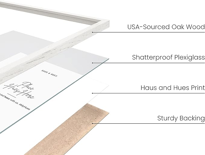 HAUS AND HUES 4-Pack White Oak Frames - 12x16 Picture Frames for Wall Artwork and Posters