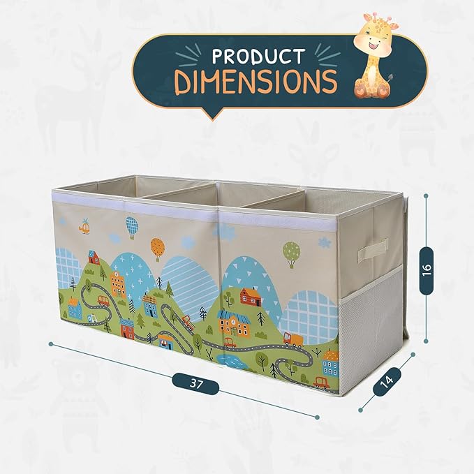 Extra Large Toy Storage Organizer with Lid - Sturdy, Collapsible Toy Chest Storage Box with Cute Design - Toys Bin with Dividers for Kids, Boys, Girls, Nursery, Bedroom, Play room 37"x16"x14"